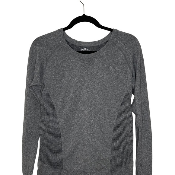 Zella Gray Round Neck Long Sleeves W/Thumbholes Plain/Mesh Looking Pattern - Picture 3 of 11